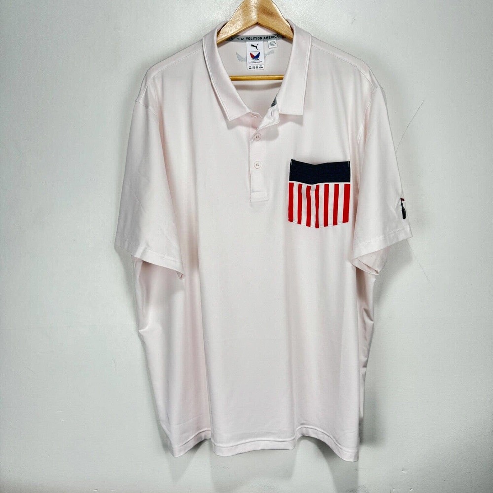 Puma Volition America Performance Polo Shirt Men 2XL Pink Flag Chateau Elan
